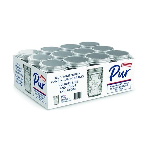 Pur Pur 6028928 16 oz Wide Mouth Diamond Mason Jar - Pack of 12 6028928